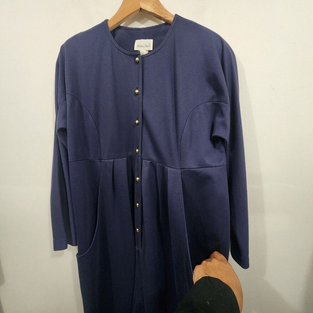 Mothers Work Vintage 80's Classic Knit Jumpsuit Navy Gold Button-down Womens 8 - Picture 13 of 16